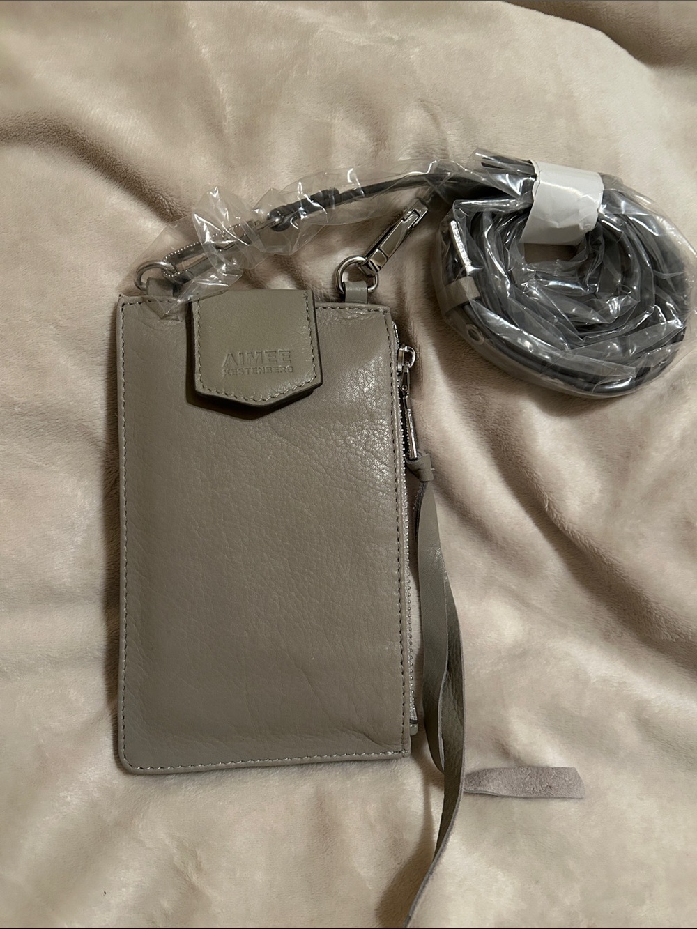 Aimee Kestenberg Taupe Leather Crossbody Phone Wallet- NEW - Picture 2 of 5
